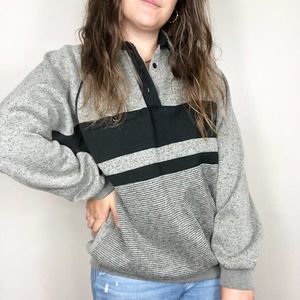 VINTAGE | Women's Large Green Colorblock Collared Quarter Button Down Pullover